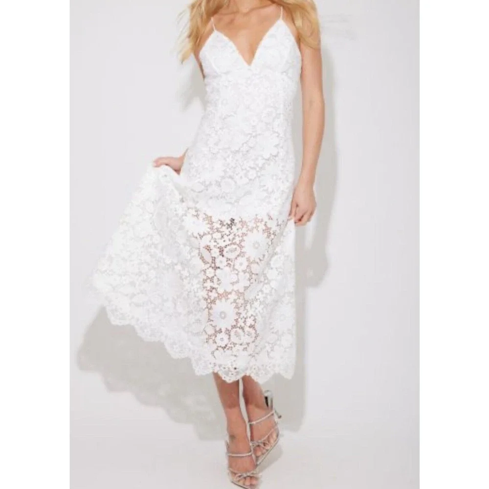 Generation Love Womens Rosie Dress Floral Lace Overlay V-Neck White Size M? NWOT
